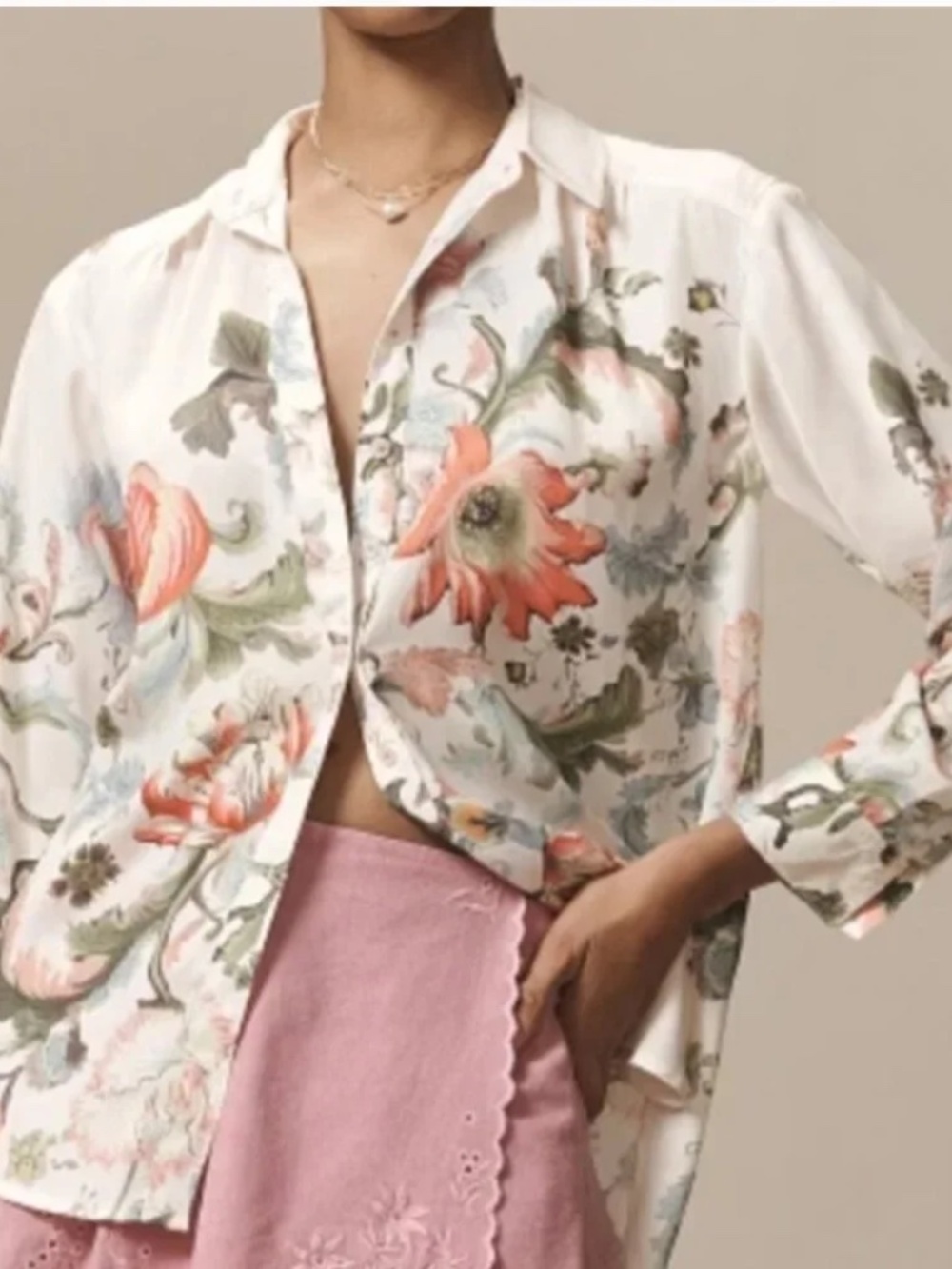 Anthropologie The Brielle Floral  Relaxed Button Down Blouse Size Medium Petite